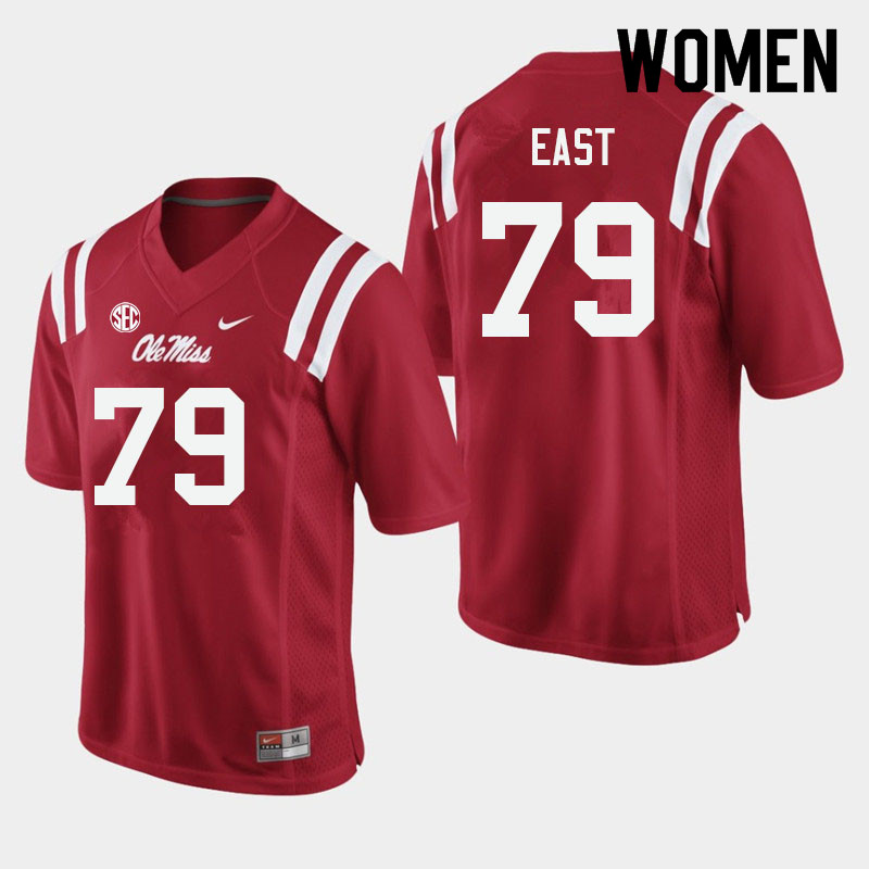 Women #79 Cam East Ole Miss Rebels College Football Jerseys Sale-Red - Click Image to Close